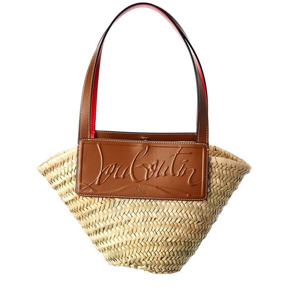 Christian Louboutin Loubishore Small Straw & Leather Tote, Brown - Picture 2 of 3